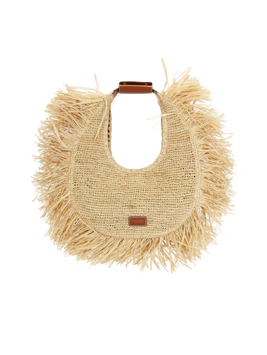 STAUD Handbags - STAUD Natural Raffia Fringe Hobo Bag